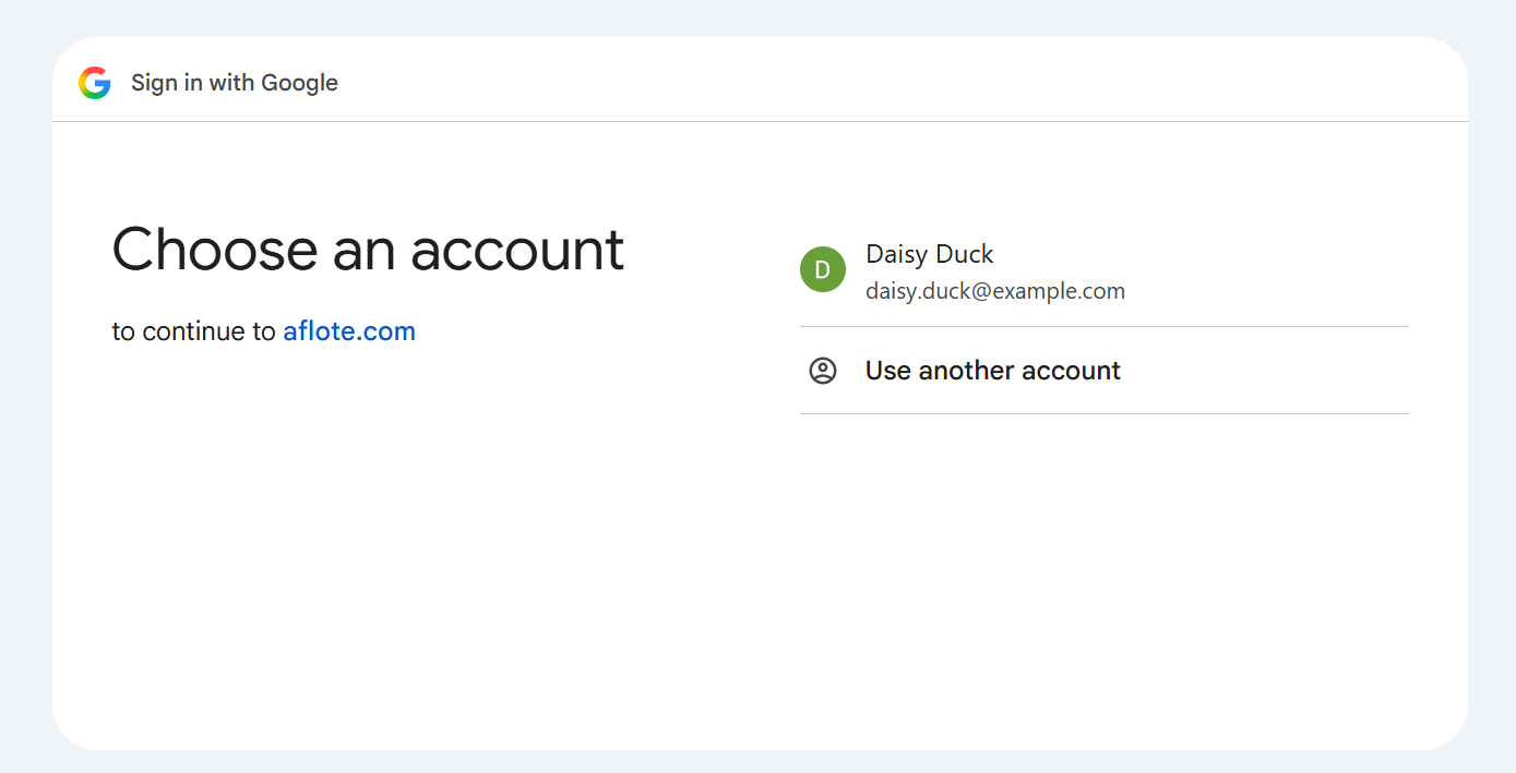 Google's Choose an account screen, showing one Google account for Daisy Duck and a Use another account option
