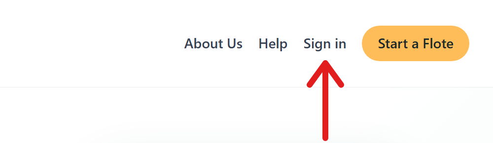 The top of the Aflote homepage, with a red arrow pointing to Sign in in the navigation