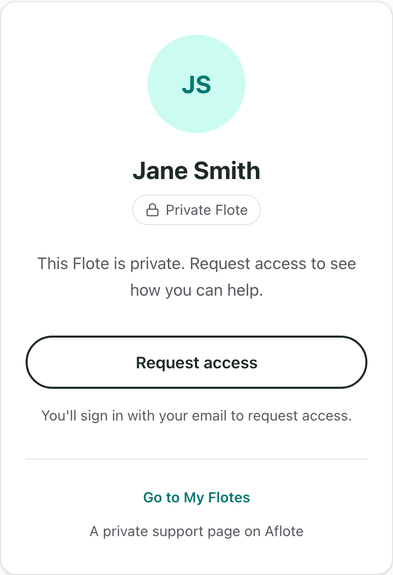 The screen shown when opening a plain link to a private Flote