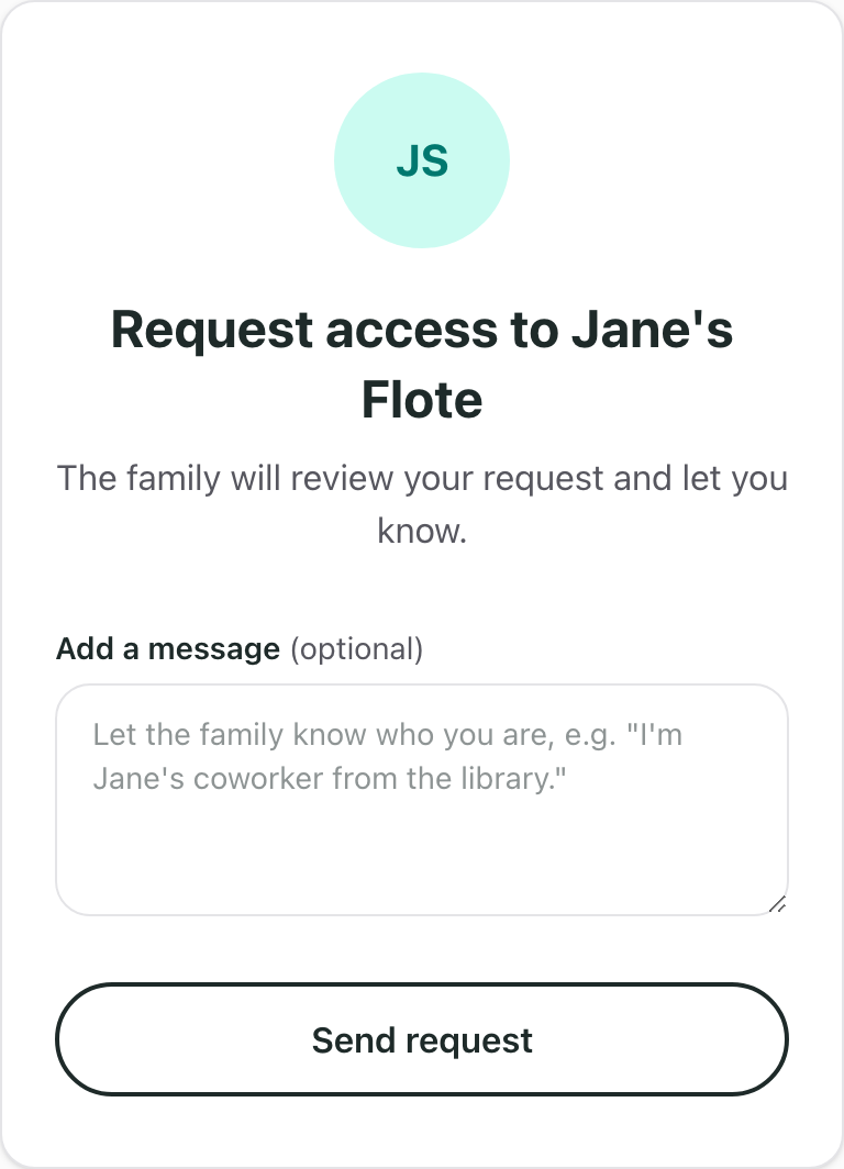 The request-access form with an optional message to the family