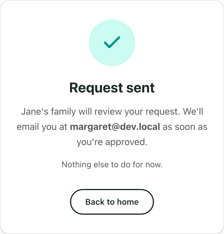 Confirmation that the request has been sent