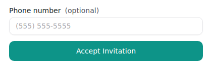The optional phone number field above the Accept Invitation button