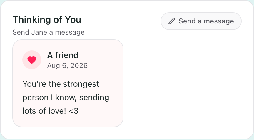 The Thinking of You section, with a button to send the family a message