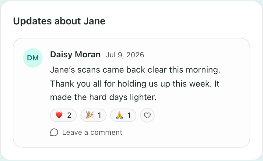 An update from the family, with reactions and a place to leave a comment
