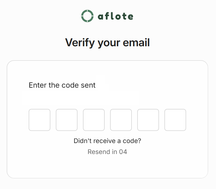 The Verify your email screen, with six boxes for the code