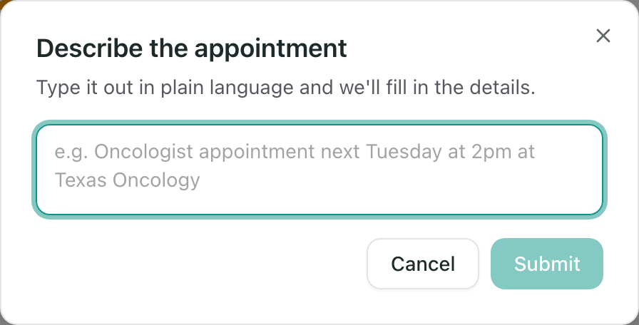 The Describe the appointment box, with an example placeholder showing the kind of detail to include