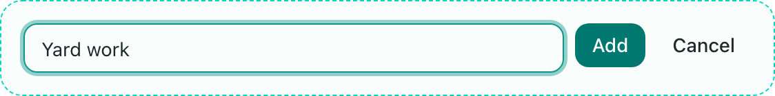 The Add something else field with Yard work typed in, next to the Add and Cancel buttons