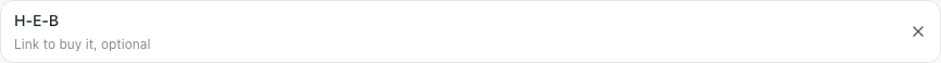 A custom H-E-B brand row with an optional link field ready for the gift-card URL