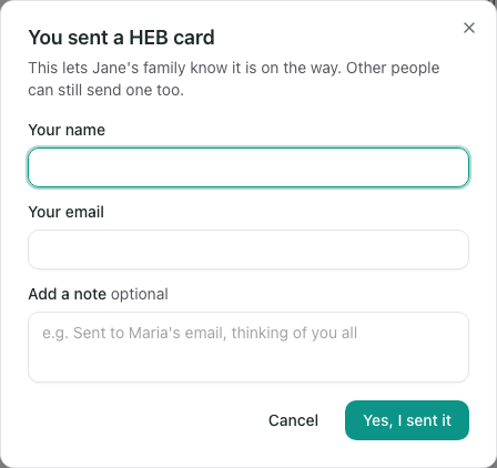 The form a supporter sees after selecting Already sent one