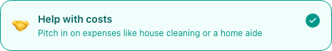 The selected Help with costs choice with a teal outline and checkmark
